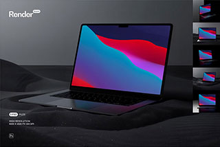 5款暗黑工业风MacBook Air网站WEB界面设计屏幕演示效果图PSD样机模板 MacBook Air Mockup Set