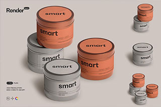 化妆护肤品发蜡金属包装罐设计展示贴图PSD样机模板 Metal Tin Jar Mockup Set