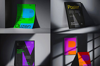 16款光影招贴海报艺术品设计展示效果图PS贴图样机模板 Ouzen, Frame Mockups