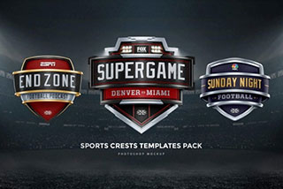 金属质感盾牌体育运动徽章队徽Logo设计展示样机PSD模板 Sports Crests & Shields Templates Pack