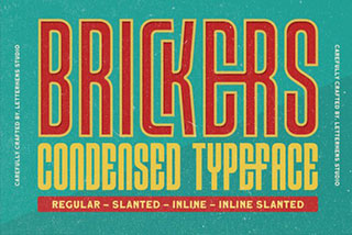 Brickers复古杂志海报徽标设计砖块英文无衬线字体