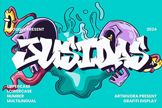 Jusidas Grafiti Display Font街头涂鸦杂志社交媒体游戏徽标设计装饰英文字体