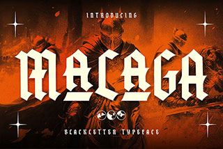 MALAGA Blackletter Typeface Font复古城市纹身品牌徽标电影战争游戏海报封面标题设计