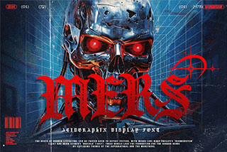 MERS Metal Gothic Acidgraphix Futurisme Font复古恐怖哥特金属电音专辑封面海报纹身服装LOGO标题设计英文字体
